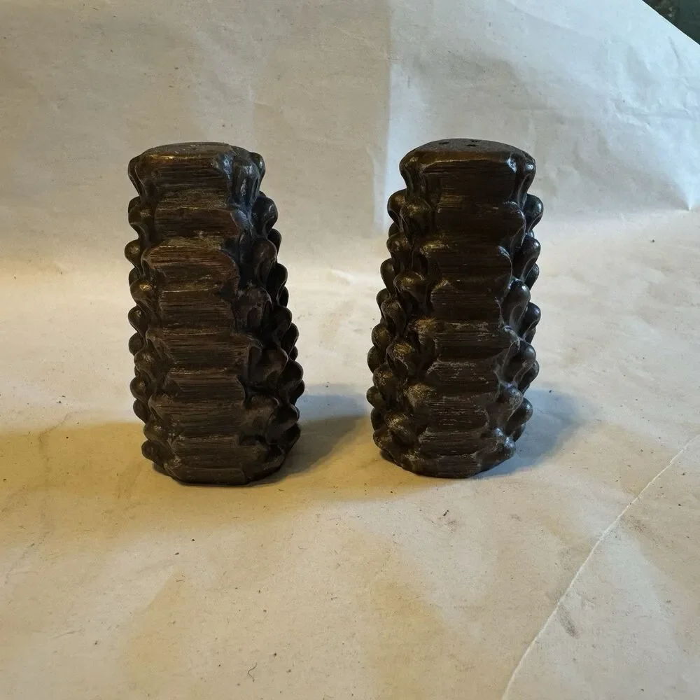 Vintage Brass Pinecone Salt And Pepper Shakers Rustic Nature Inspired Home Decor